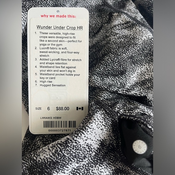 Lululemon Wunder Under Crop - Size 6 Black White - Picture 7 of 7